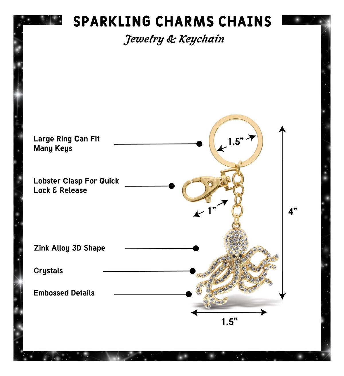 Gold Sparkling Charms - Octopus