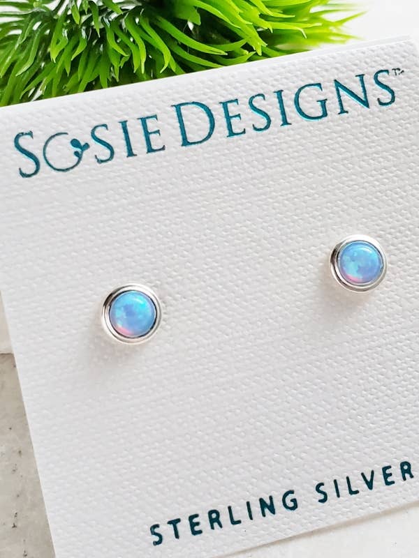 Silver Fire Opal Bezel Studs - Azure Blue
