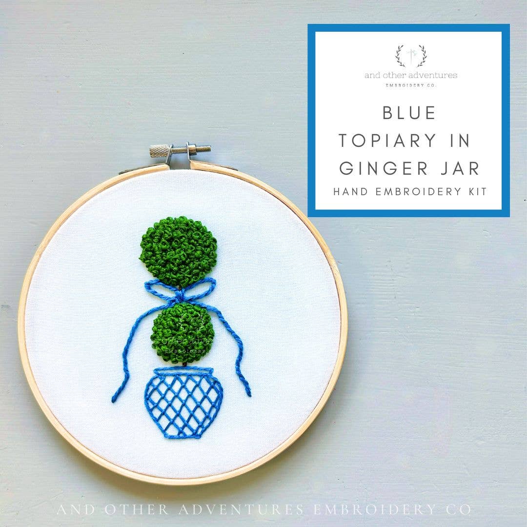 Hand Embroidery Kit - Blue Topiary in Ginger Jar