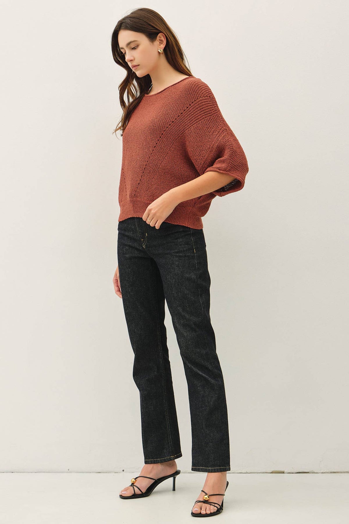 POINTELLE DOLMAN SLEEVE CROPPED SWEATER