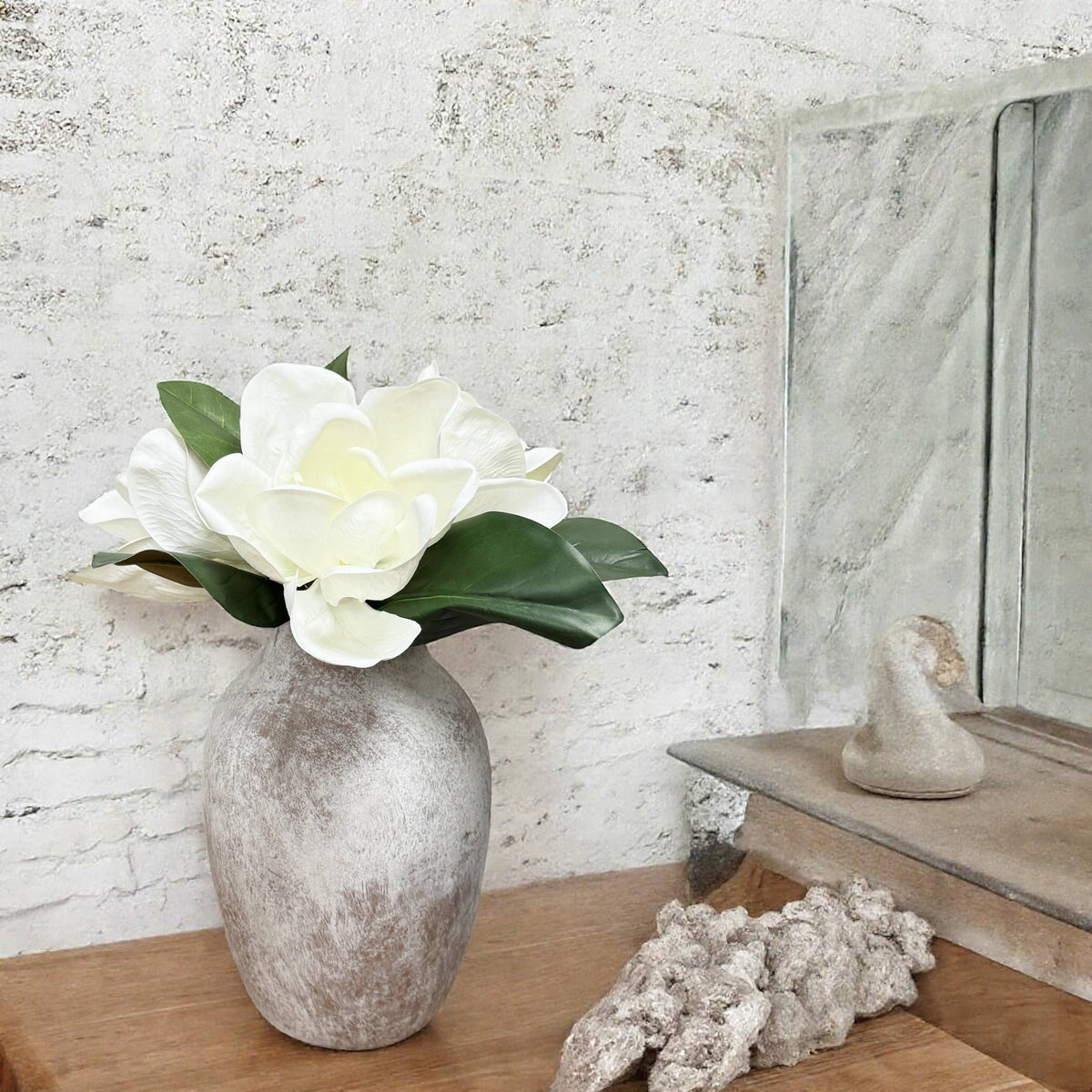 Realistic 6-8"Large bloom Magnolia Flower with Leaves