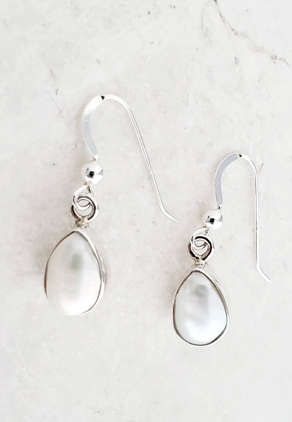 Sterling Silver Bezeled Teardrop Earring - Pearl