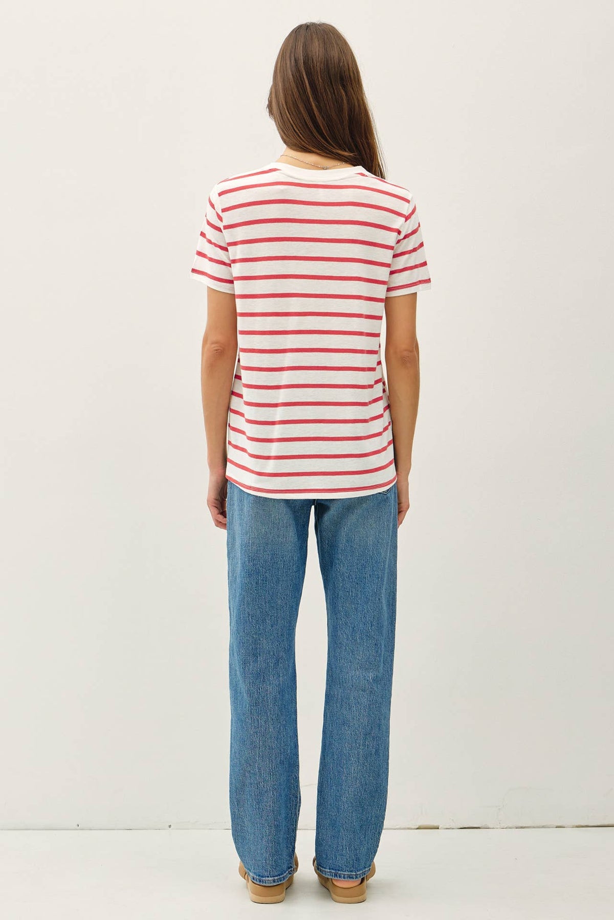 COTTON LINEN BLEND RELAXED FIT STRIPED T-SHIRT