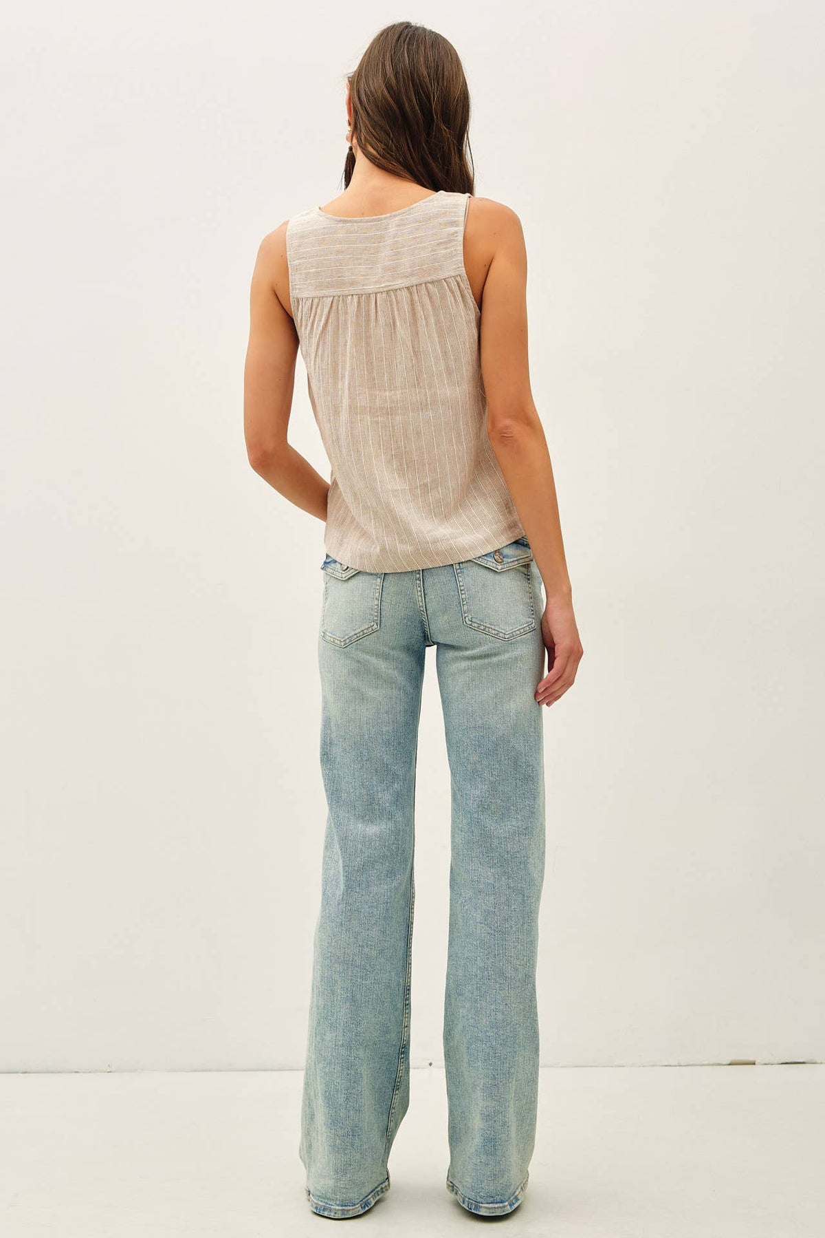LINEN BLENDED BOXY CROPPED HENLEY TANK
