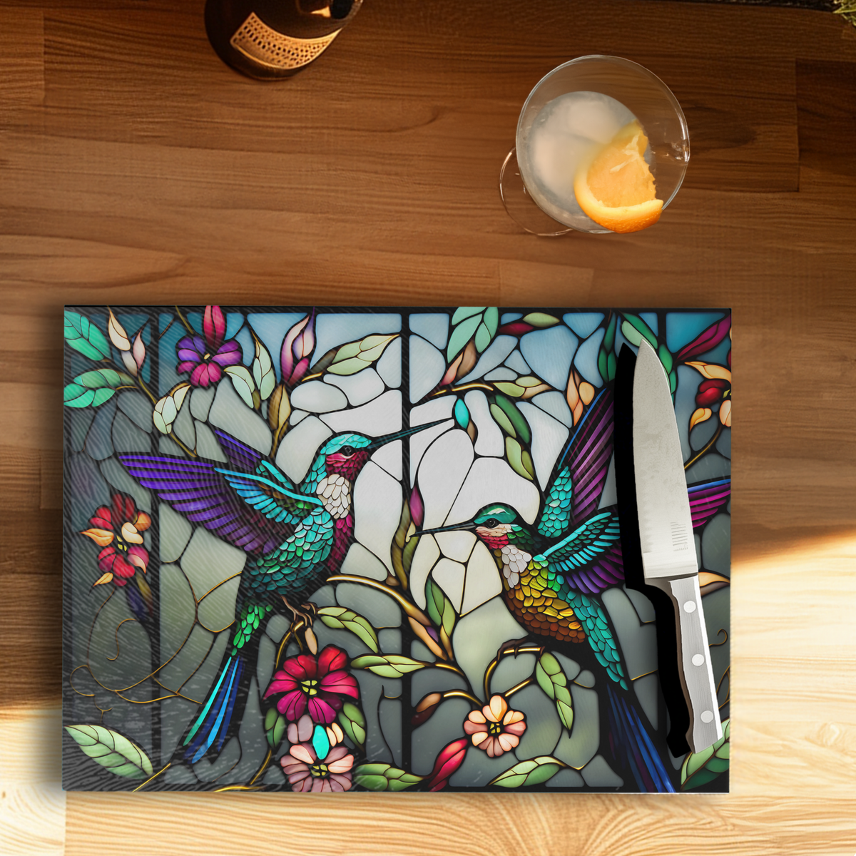 Tempered Glass Cutting Board: Hummingbird Charcuterie Tray