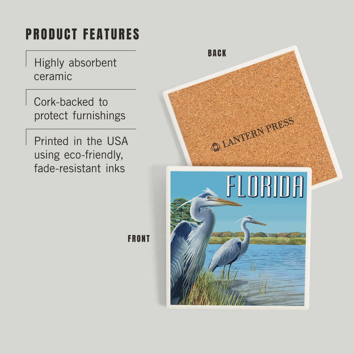 CERAMIC COASTER Florida, Blue Herons in grass