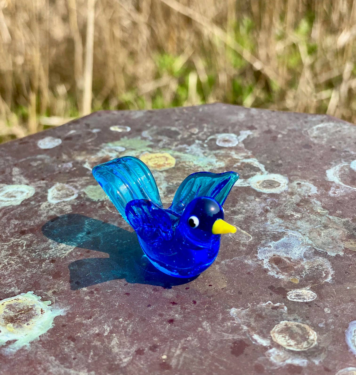 Glass Blue Bird Sitter Miniature - Figurine Collectible