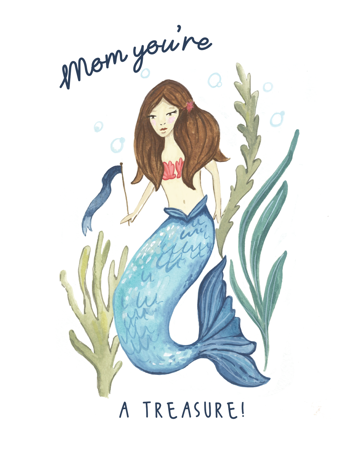 Mom You're A Treasure Mermaid Greeting Card