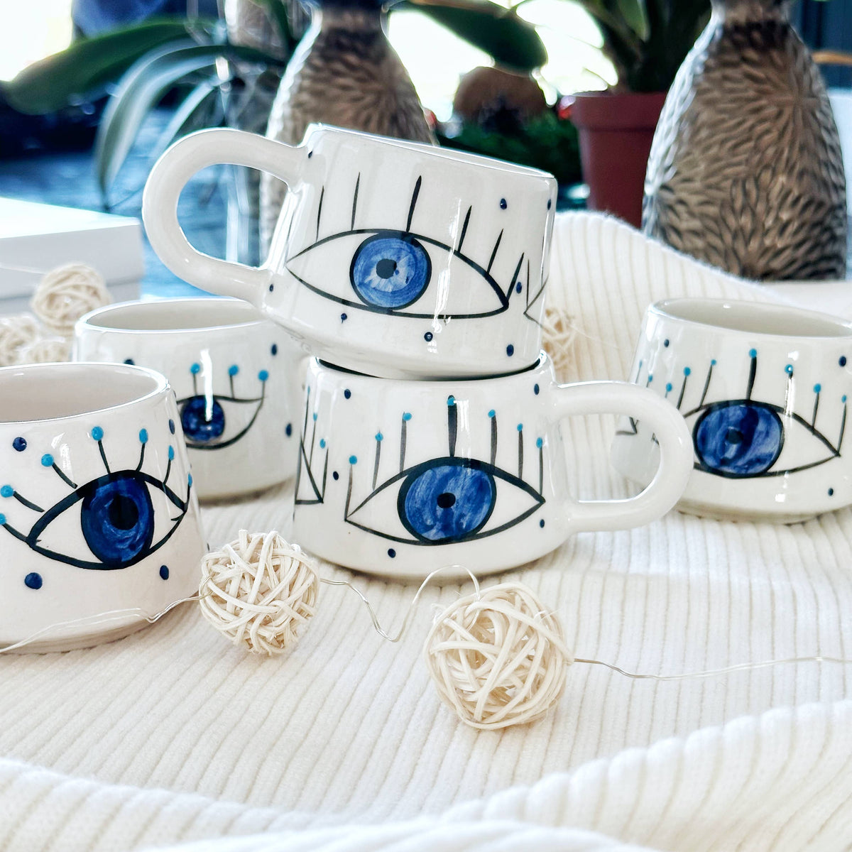 Handmade Evil Eye Coffee Mug, Hygee Self Care Gift