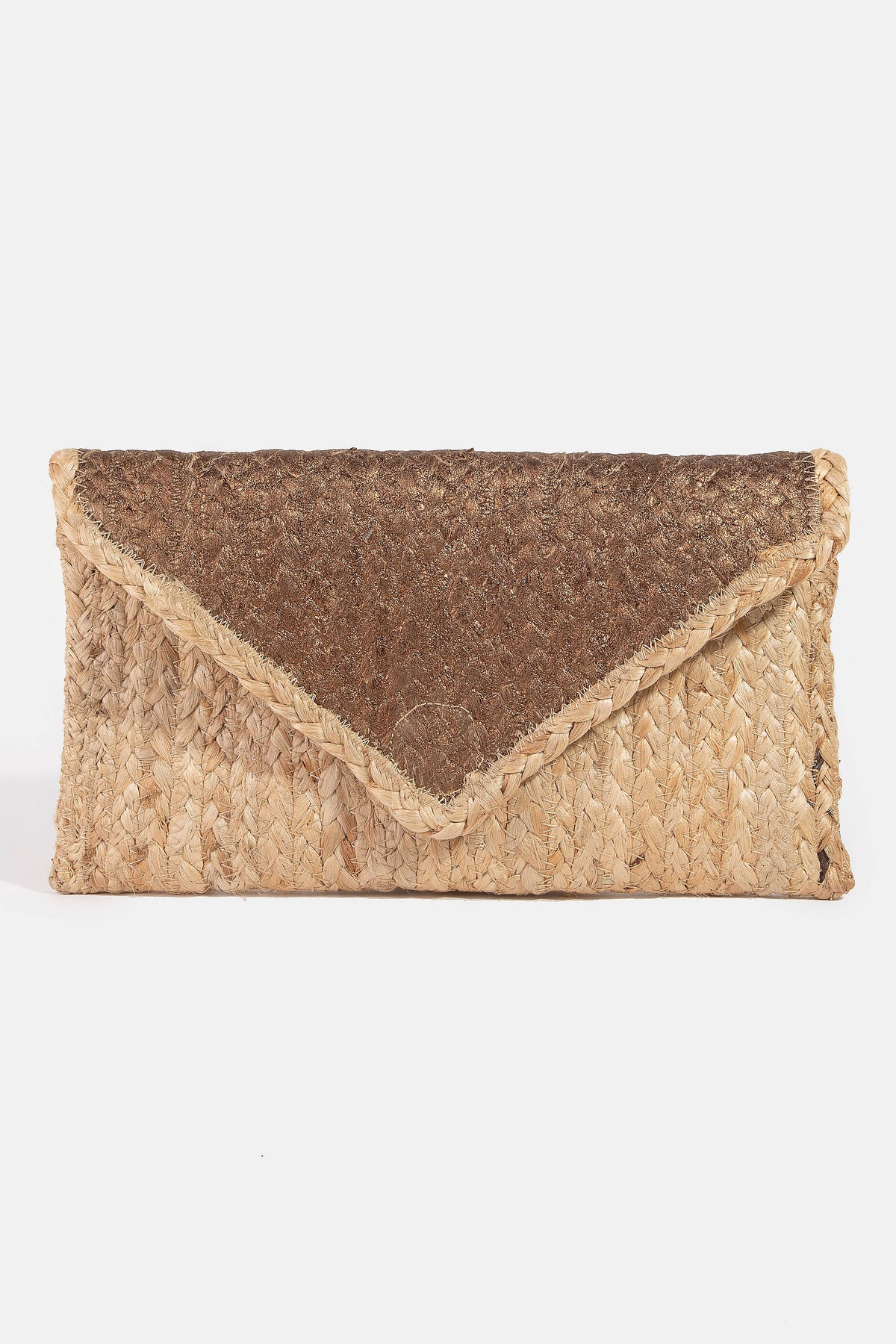 Metallic Accent Jute Envelope Clutch Bag