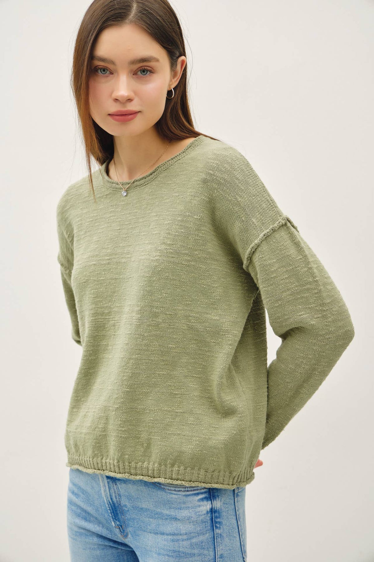 INSIDE OUT DROP SHOULDER PULLOVER SWEATER