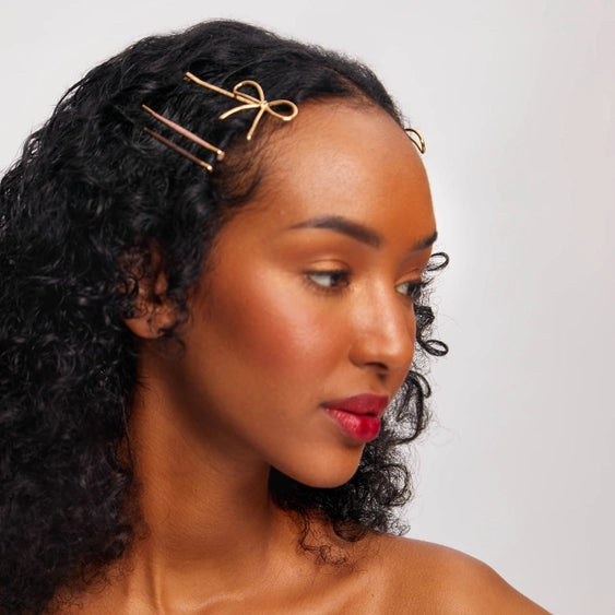 Metal Enamel 8 Piece Cloud & Bow Rosewood Bobby Pin Set