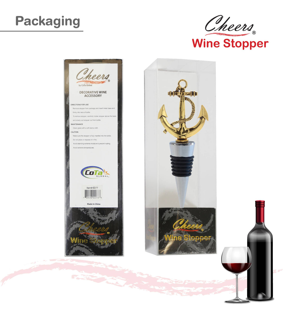 Wine Stopper - Gold Metal Anchor