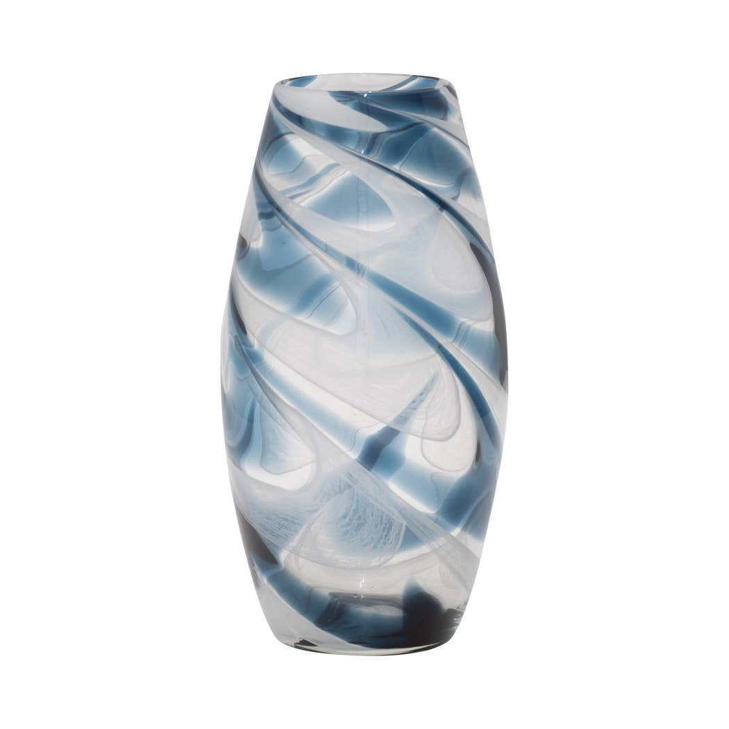 Glass Hand Blown Coastal Swirl Vase - Blue, 12 in.