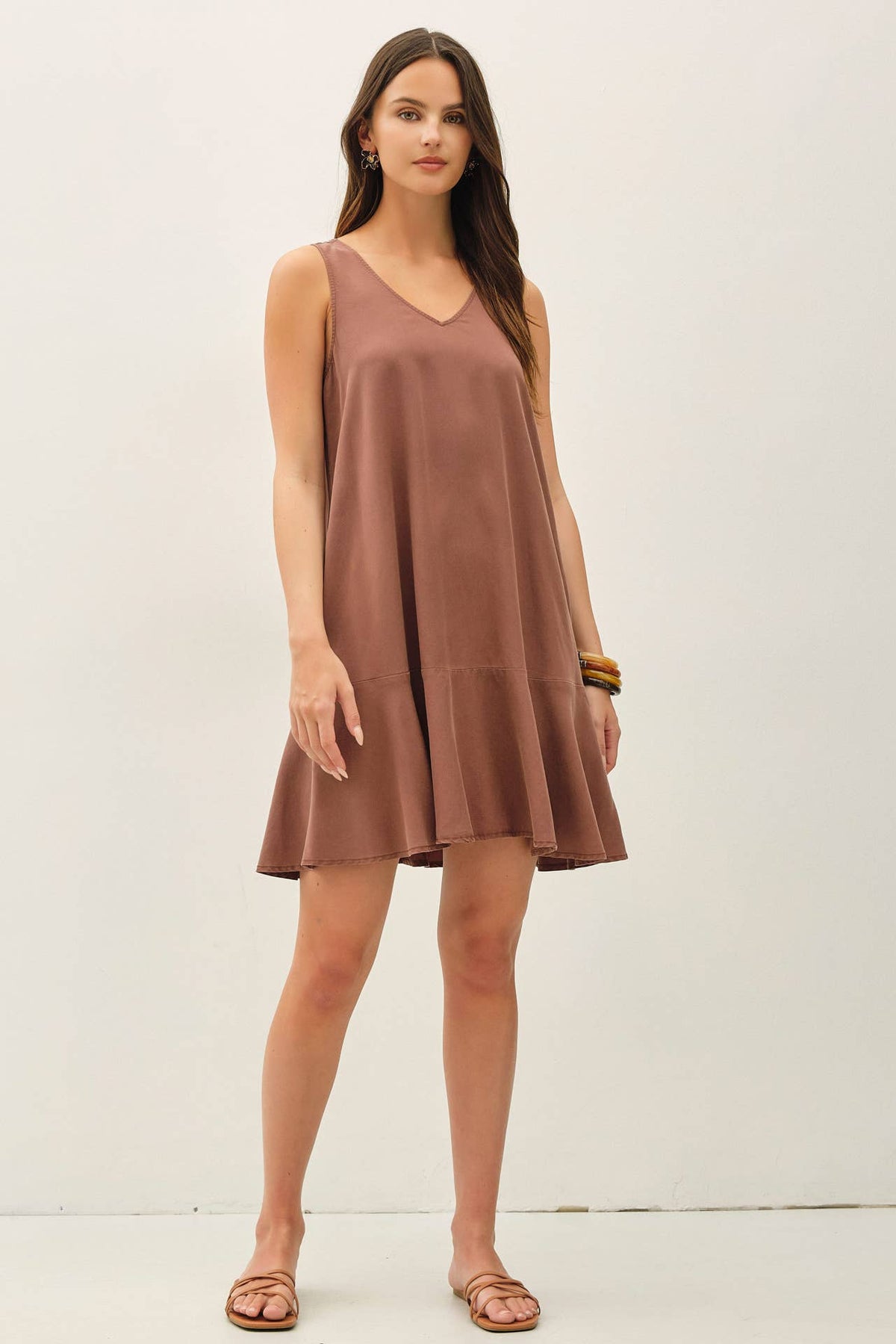 RUFFLE HEM TENCEL MINI DRESS