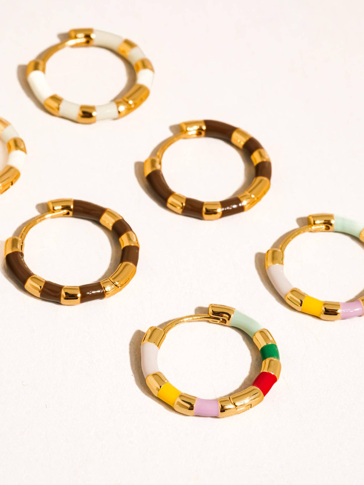 Avielle 18K Gold Vintage Enamel Hoop Earring. Each Sold Separately.