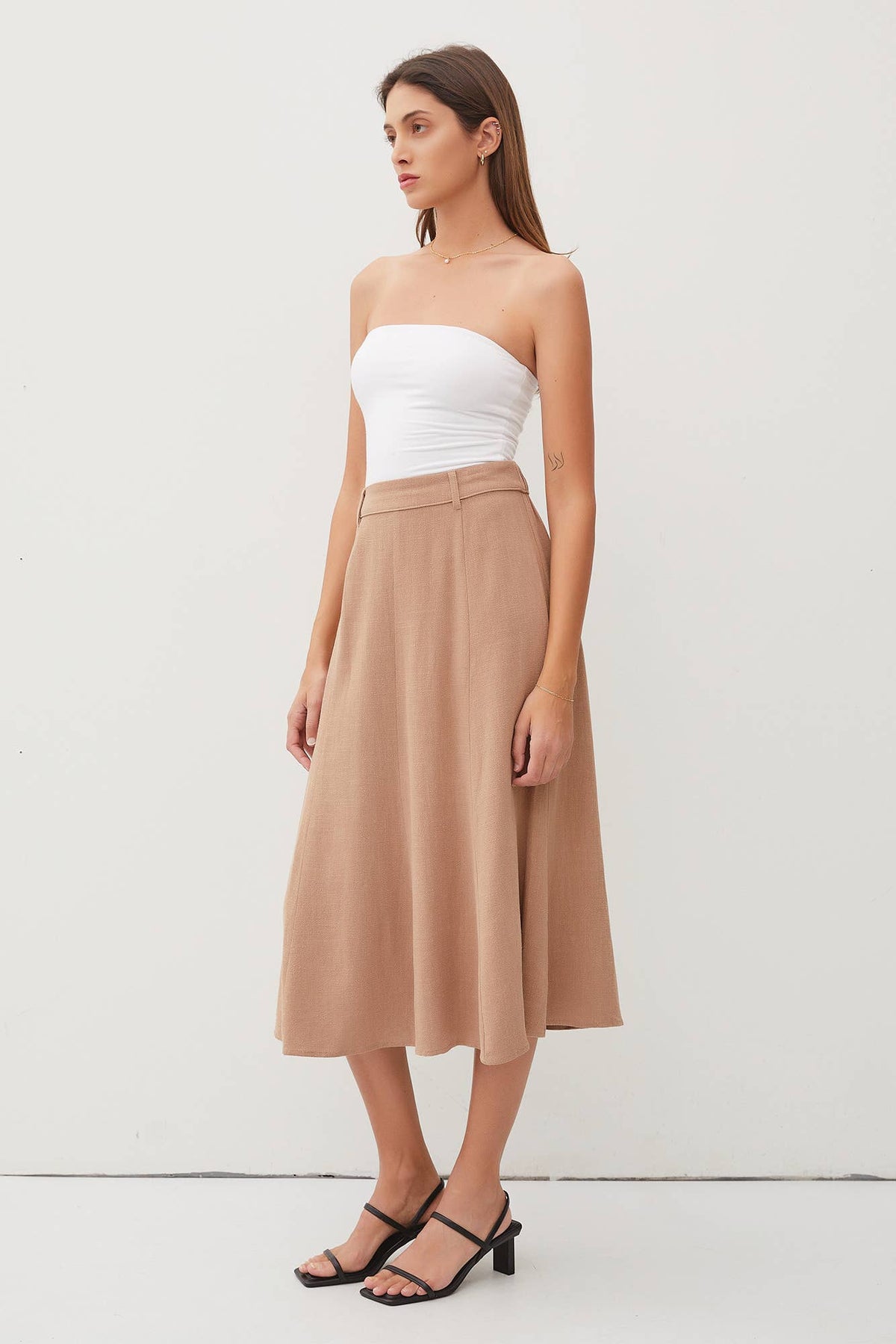 BELT LOOPS DETAILED WAIST FLOWY MIDI SKIRT