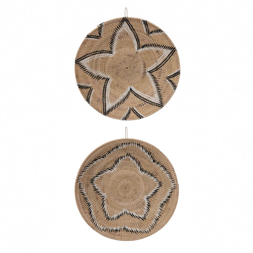 Decorative Hand-Woven Rattan Wall Basket with Design - 2 Styles