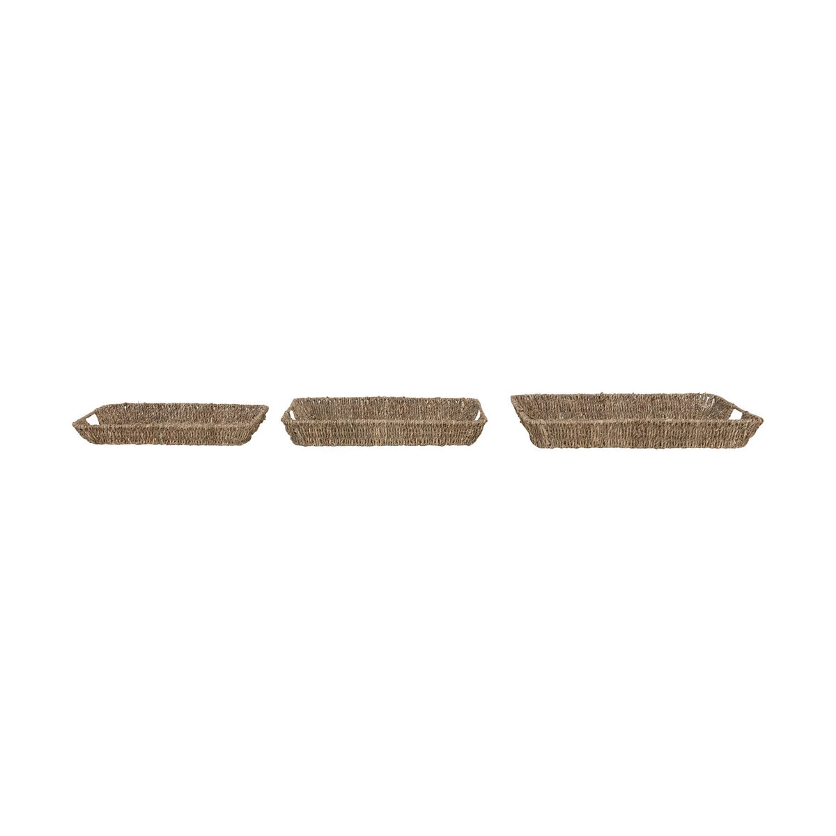 Natural Hand-Woven Seagrass & Metal Decorative Tray with Handles - 3 Sizes