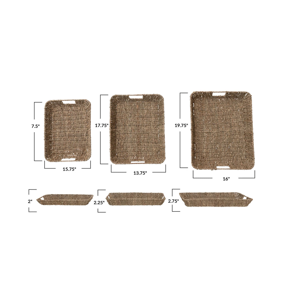 Natural Hand-Woven Seagrass & Metal Decorative Tray with Handles - 3 Sizes