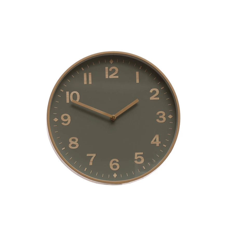 Green & Tan 12" Round Wall Clock