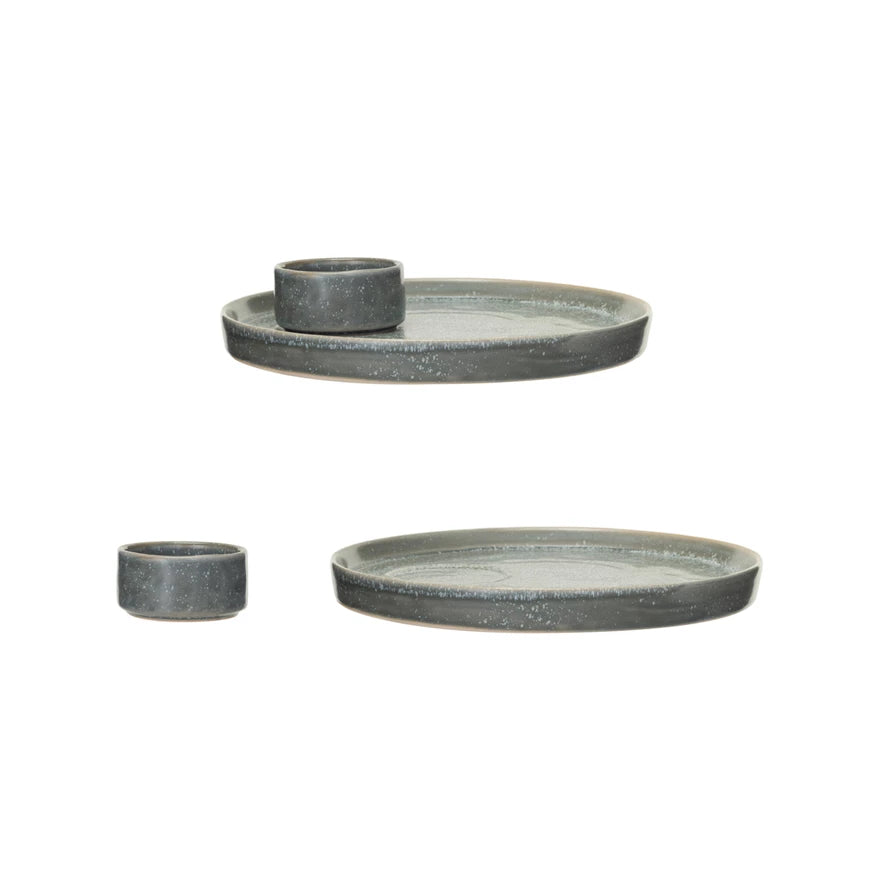 Matte Gray Speckled Stoneware Serving Plate & Dish
