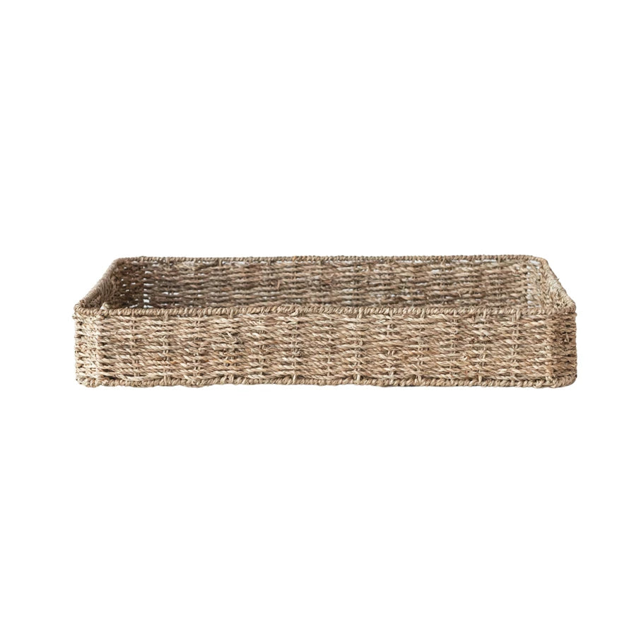 Hand-Woven Natural Seagrass Decorative Tray with Handles
