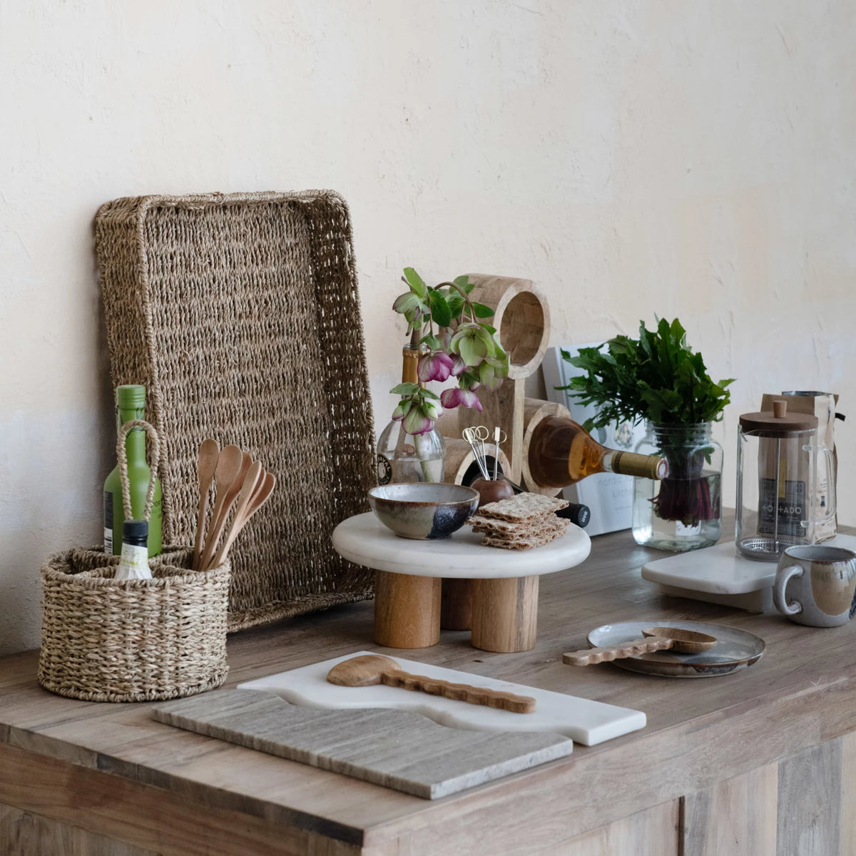 Hand-Woven Natural Seagrass Decorative Tray with Handles