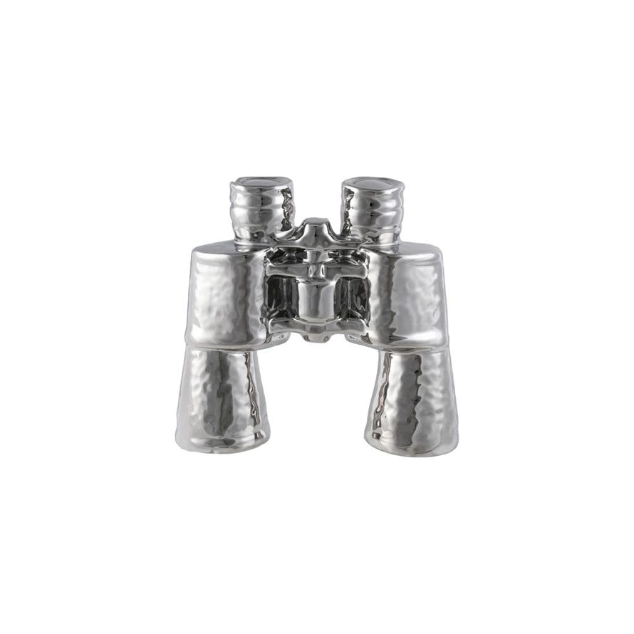 Stoneware Binoculars Décor, Chrome Finish