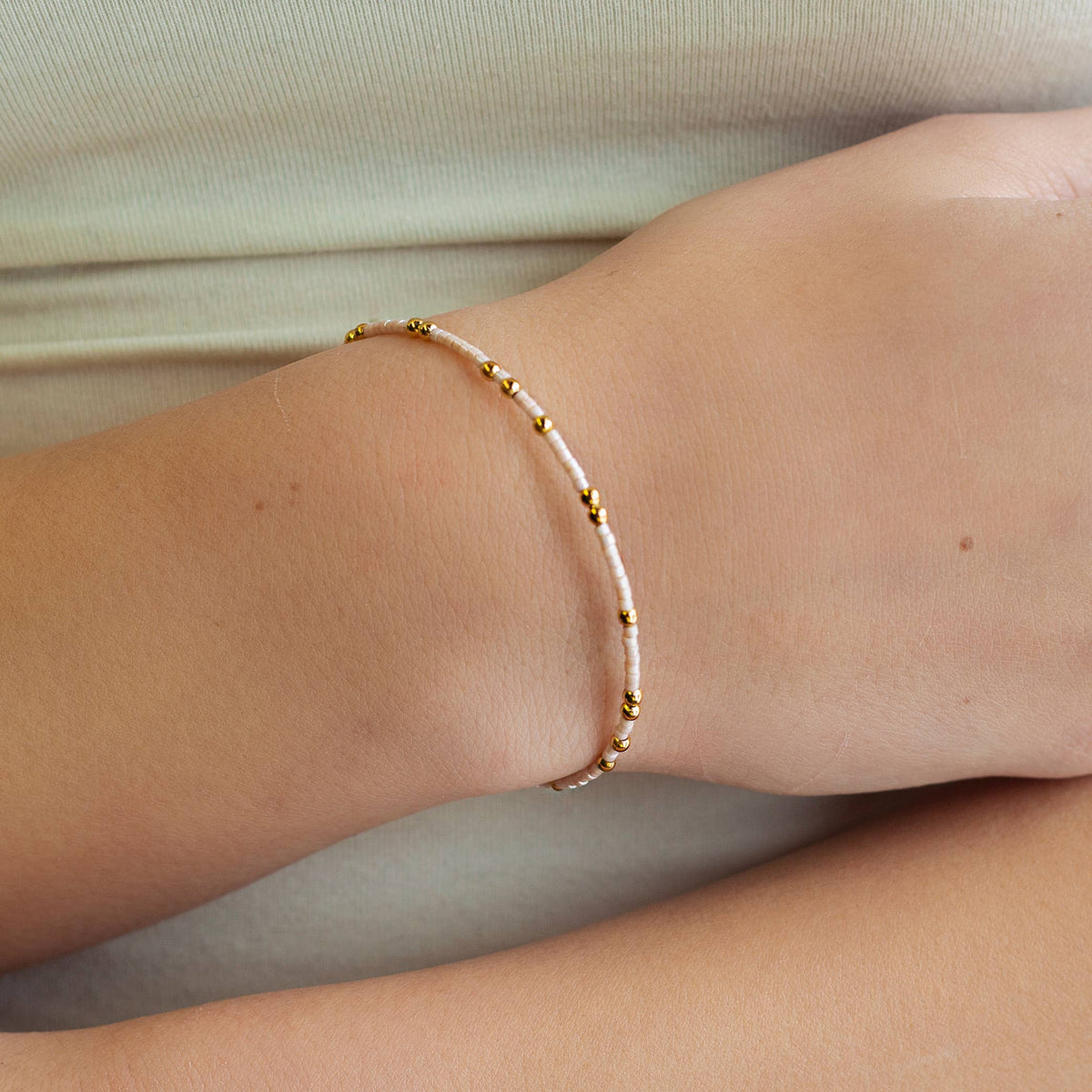Confetti Beaded Bangle-Champagne, Delicate Stacking Bracelet