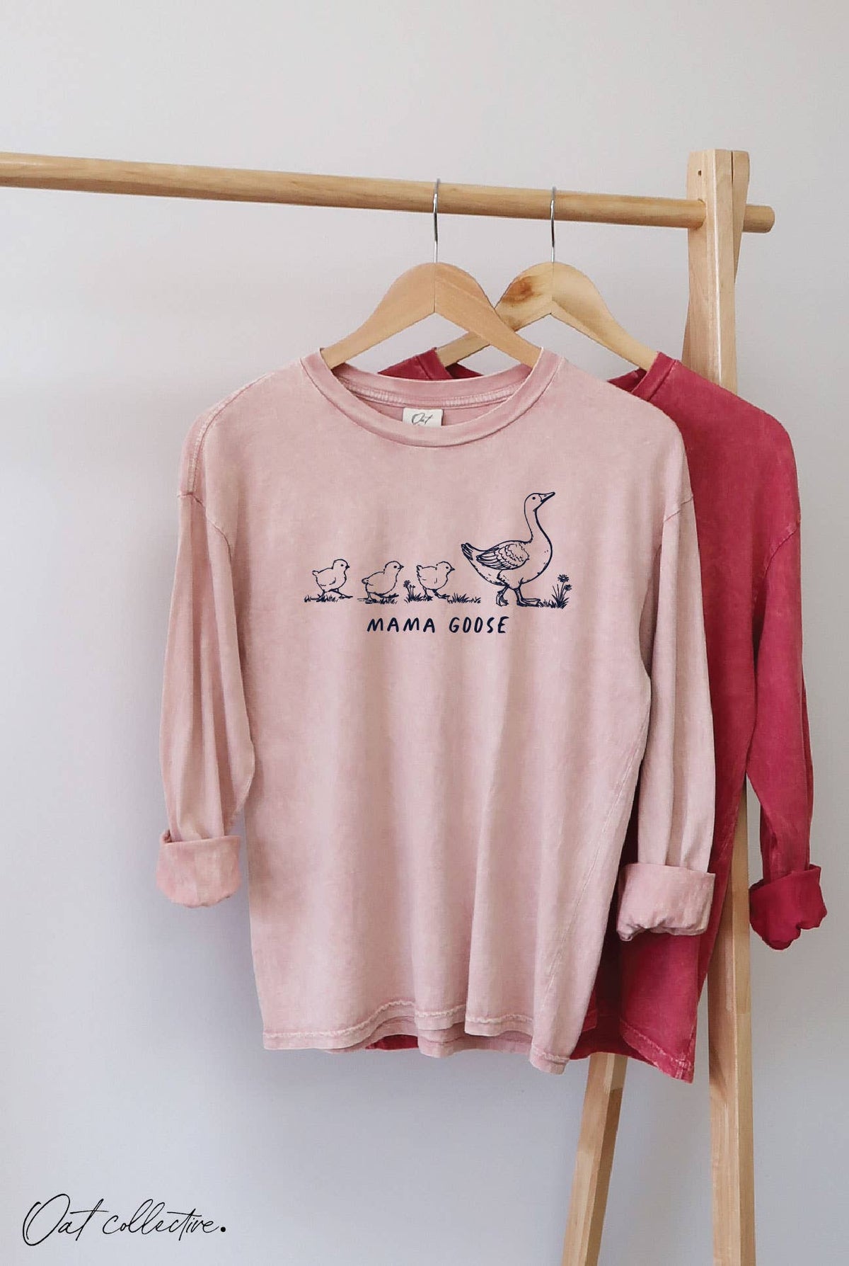 MAMA GOOSE Mineral Washed  Graphic Tee Long Sleeve.