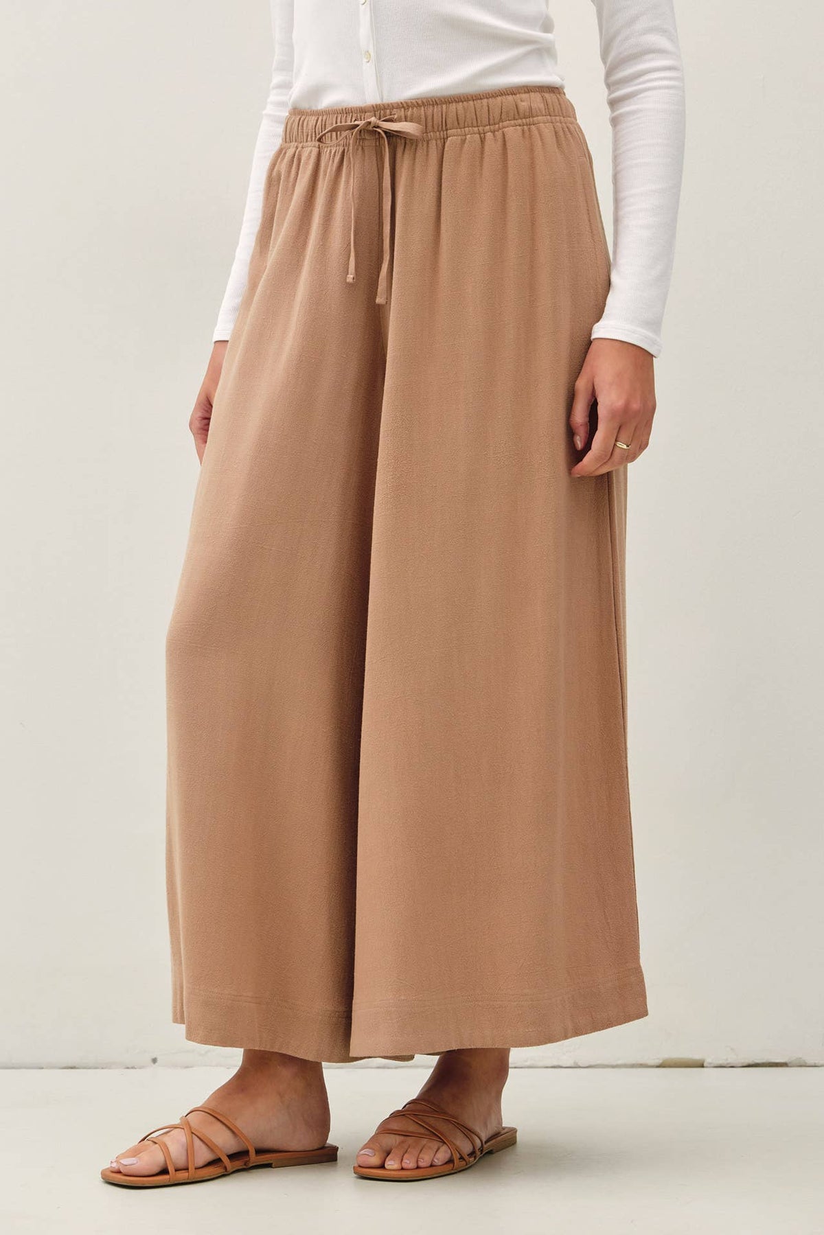 LINEN BLEND CROPPED PALAZZO PANTS