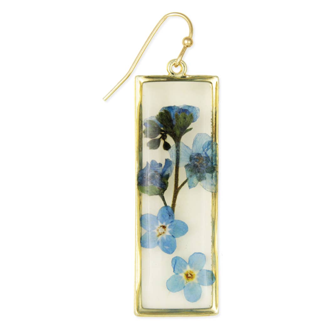 Gold Bar Blue Dried Flower Gold Earrings