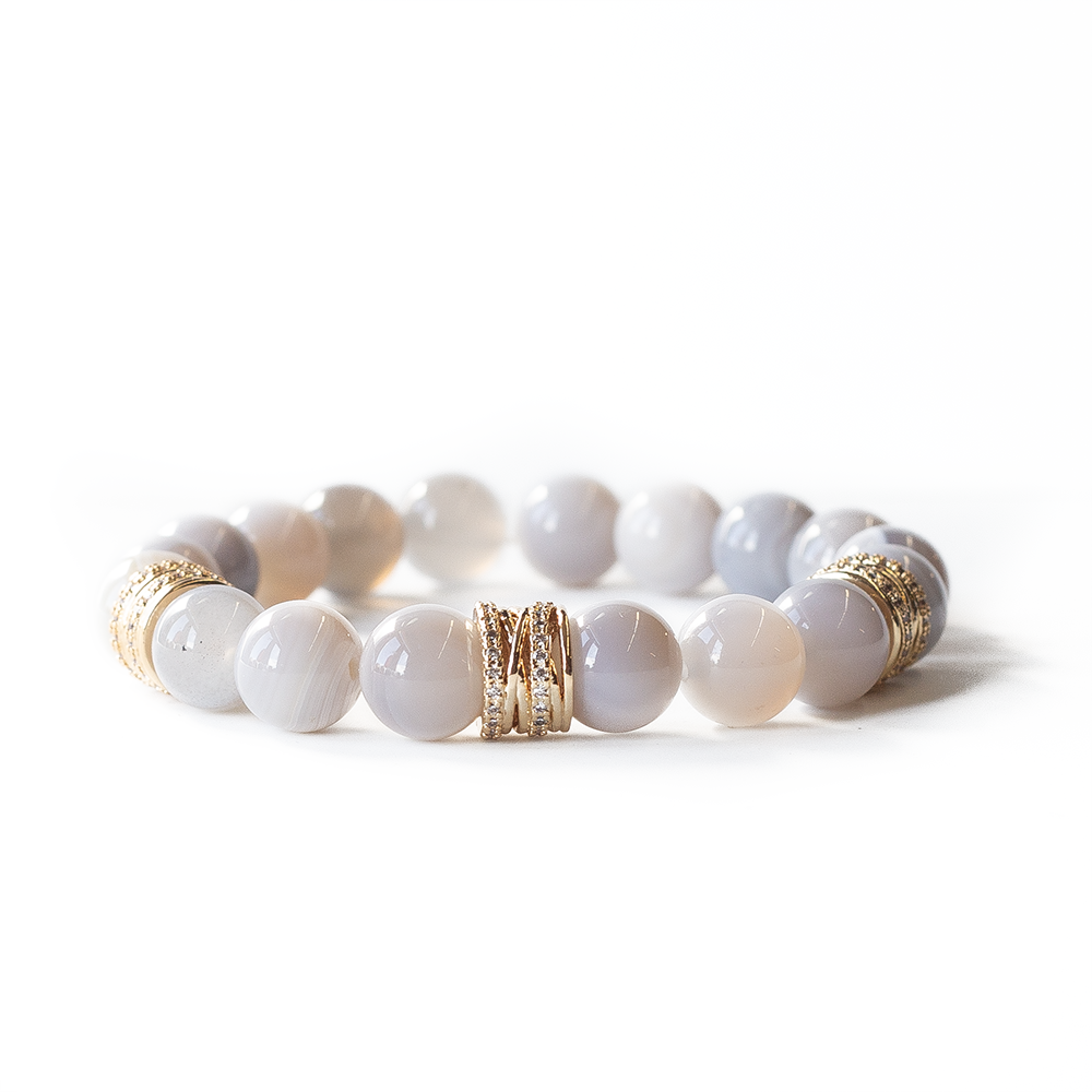 Gemstone Bracelet-10mm-Gray Agate
