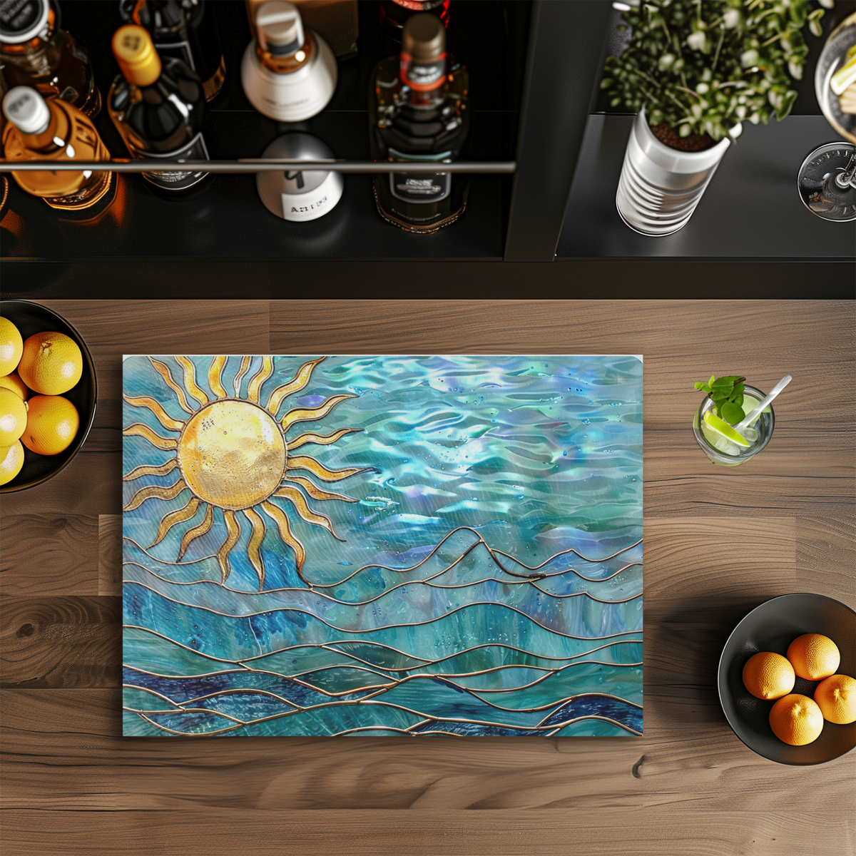 Tempered Glass Cutting Board: Ocean Sun Charcuterie Tray