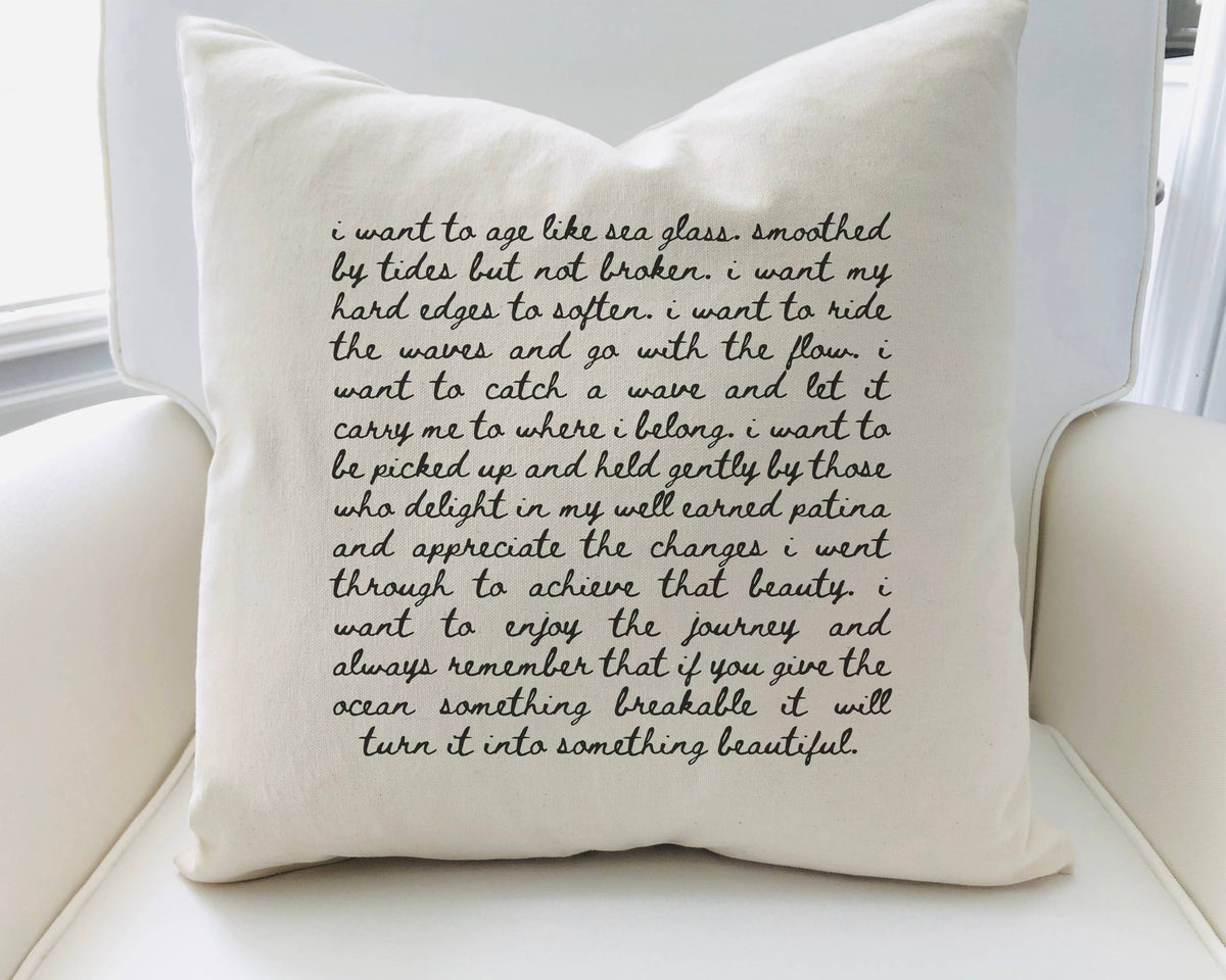 Sea Glass Pillow - 20x20 Natural Canvas - Handwritten