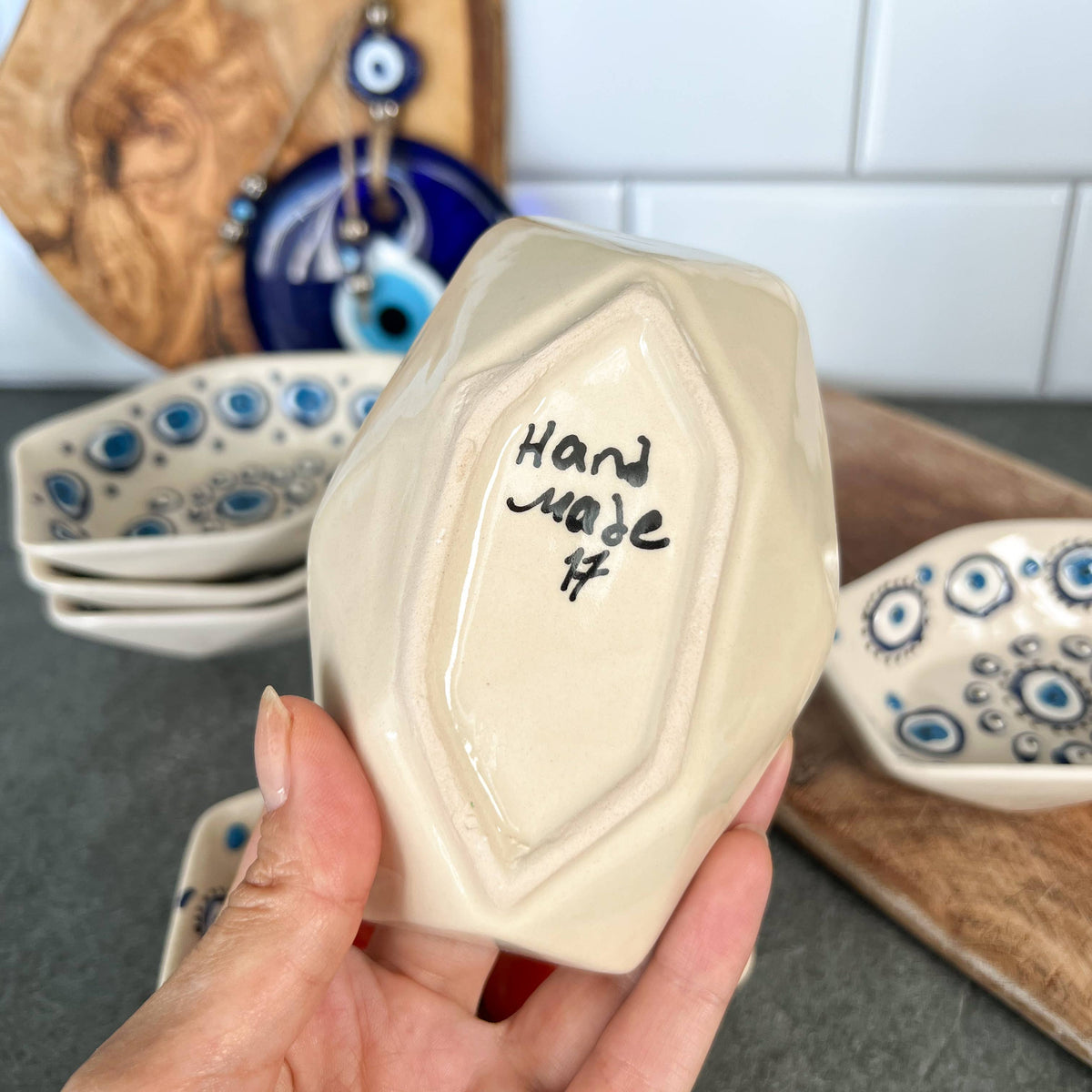Evil Eye Trinket Dish, Ceramic Pinch Bowls, Handmade Pottery