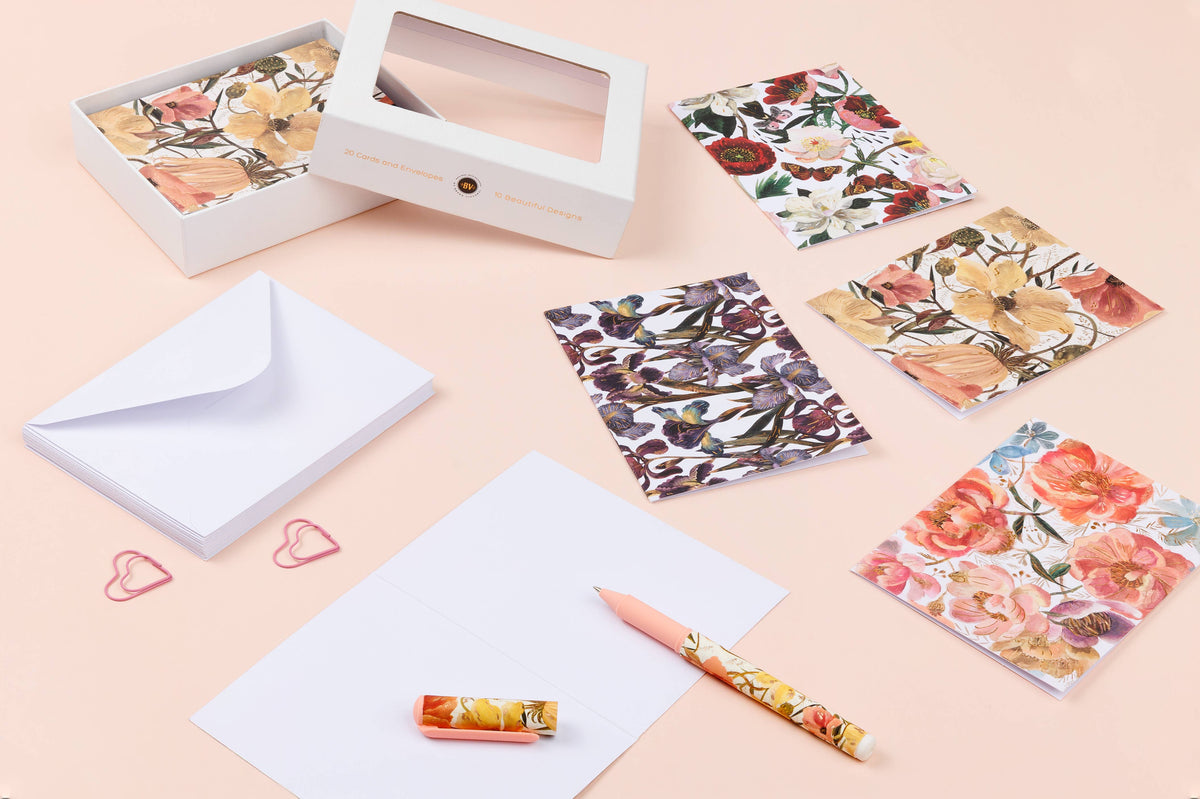 Notecards  with Envelopes - Set of 16  "Bloom" 4 Designs 