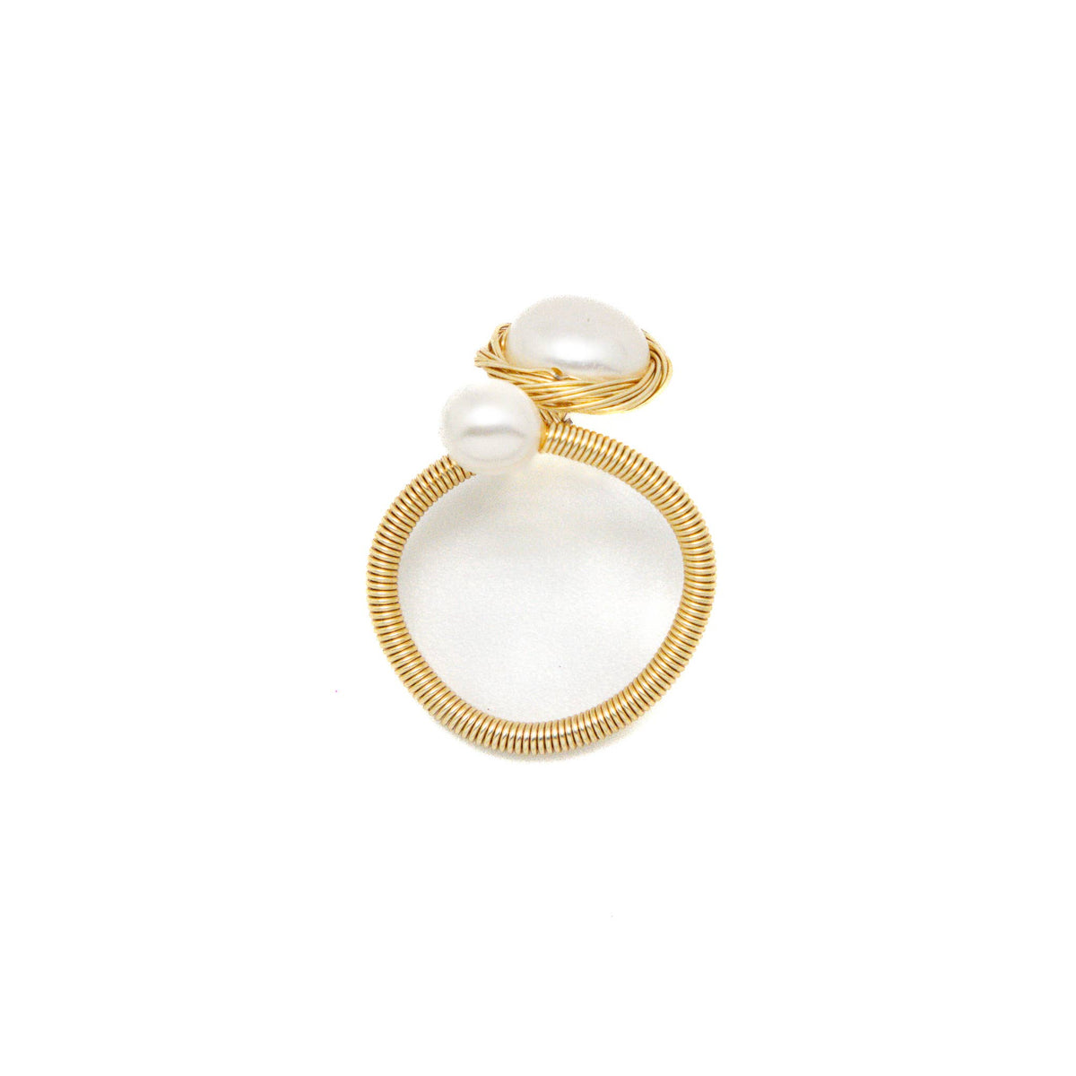 Ring  Freshwater Pearl Coin White w/Sm.Pearl Gold Adjustable