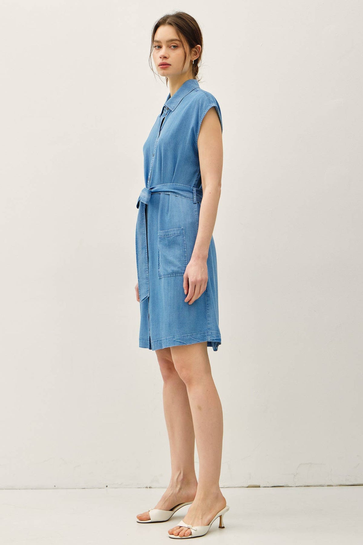 TENCEL BUTTON UP DRESS WITH POCKETS