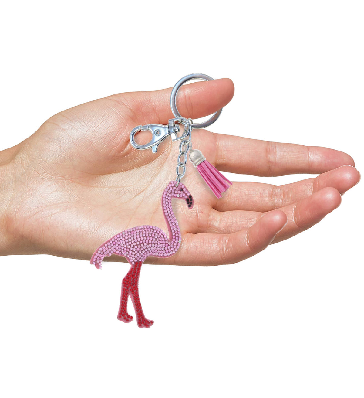 Sparkling Rhinestones Charm With Tassel - Flamingo