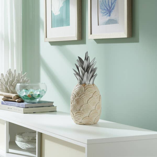Polyresin Seashell Pineapple Decor Sculpture - Multi, 12 in.