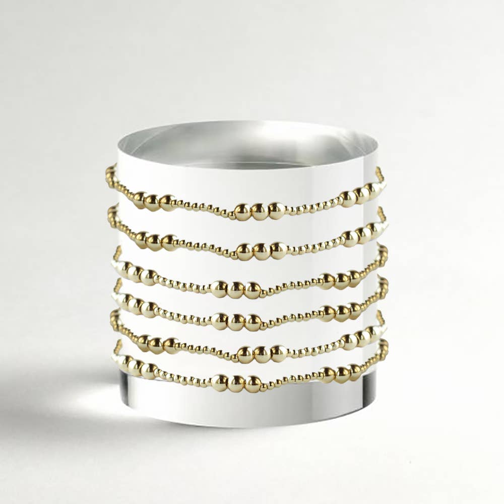 Gold Beaded Bracelets-Trio, Smooth, Gilded Stretch Bracelets