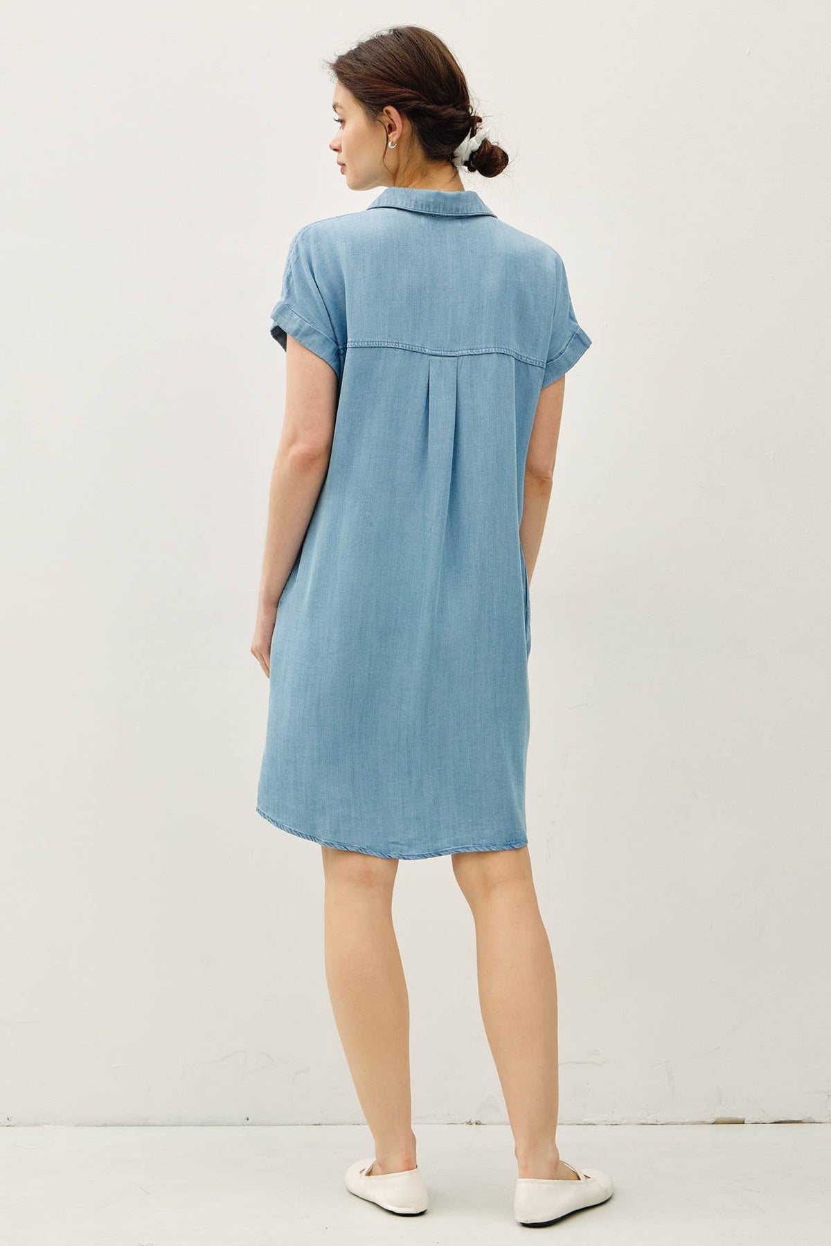 DENIM WASH BUTTON DOWN TENCEL DRESS