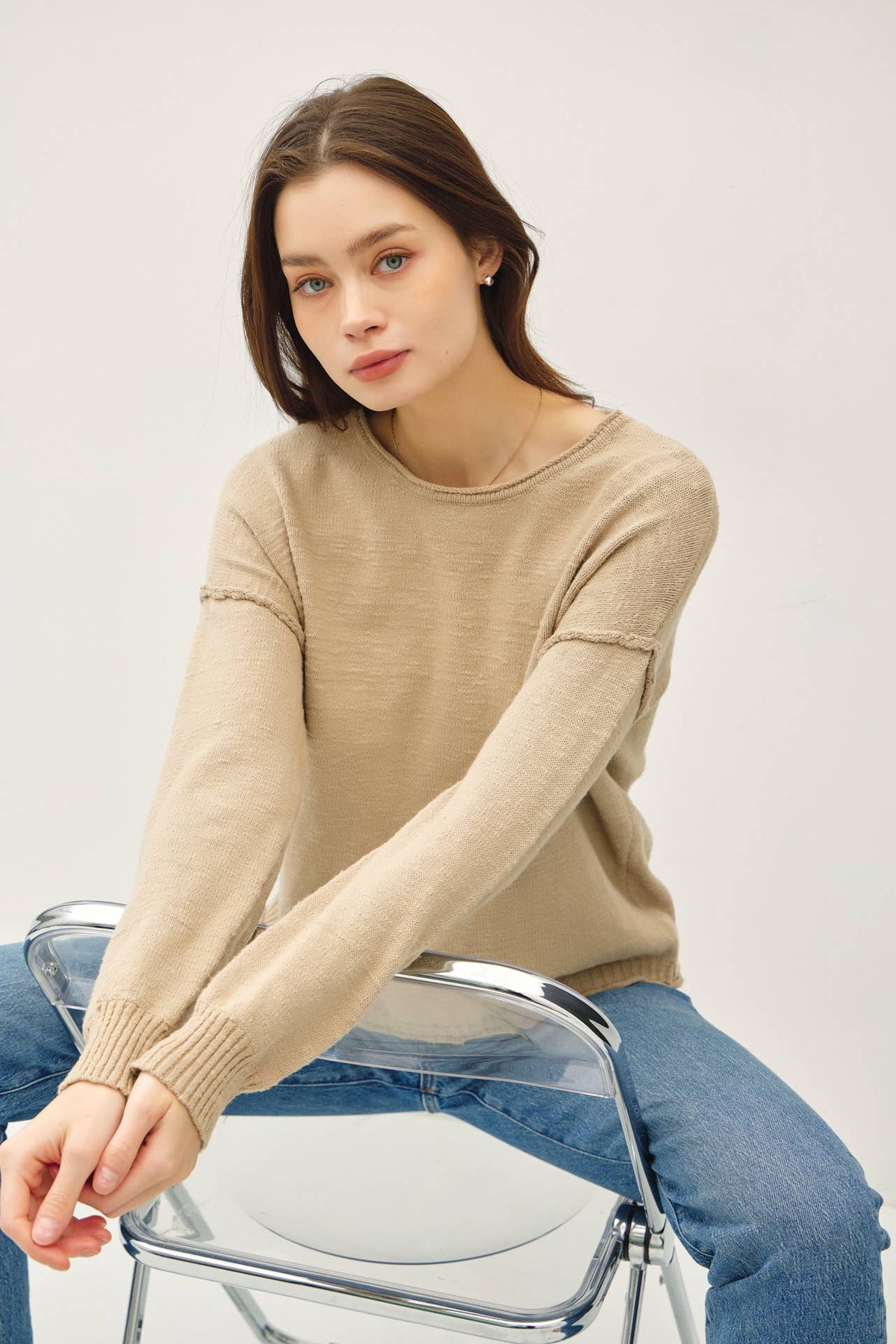 INSIDE OUT DROP SHOULDER PULLOVER SWEATER