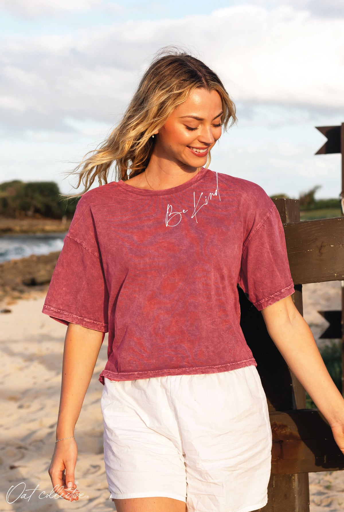 BE KIND Cropped Mineral Graphic Top