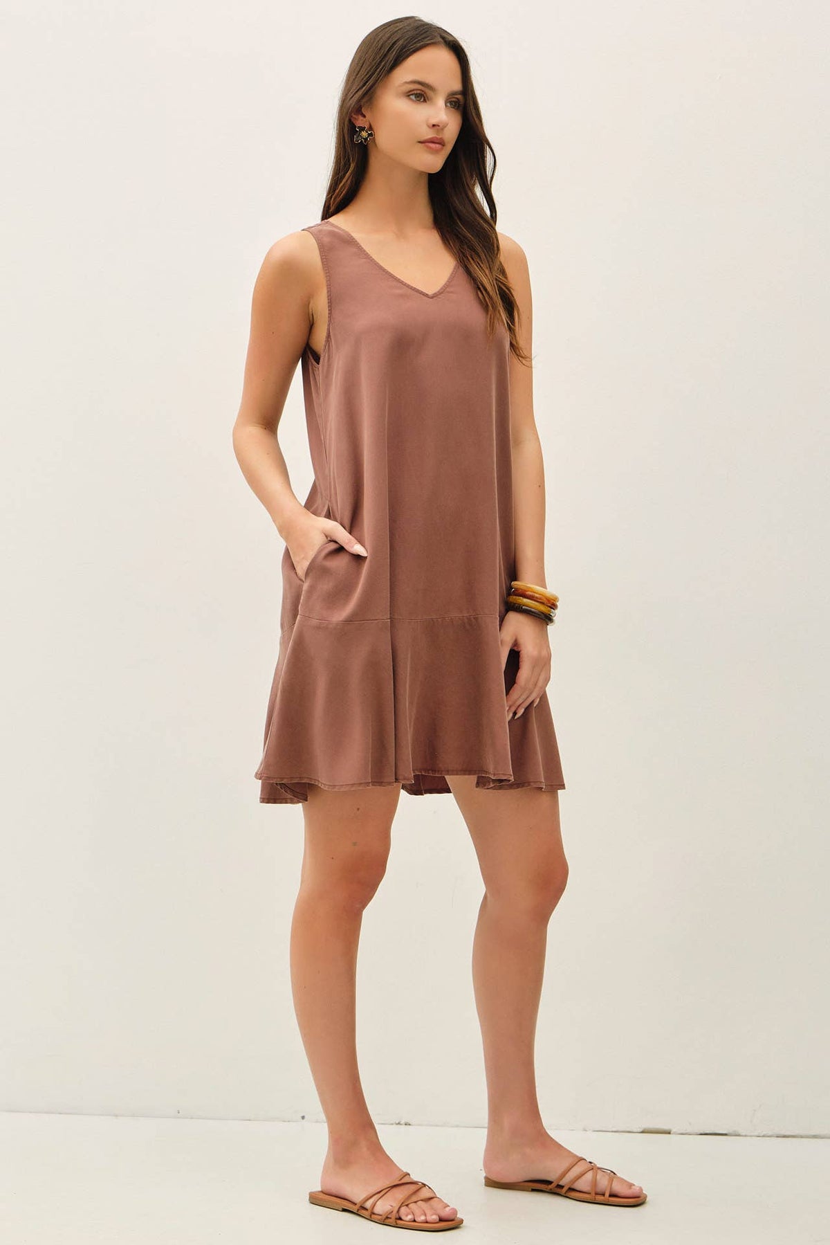 RUFFLE HEM TENCEL MINI DRESS