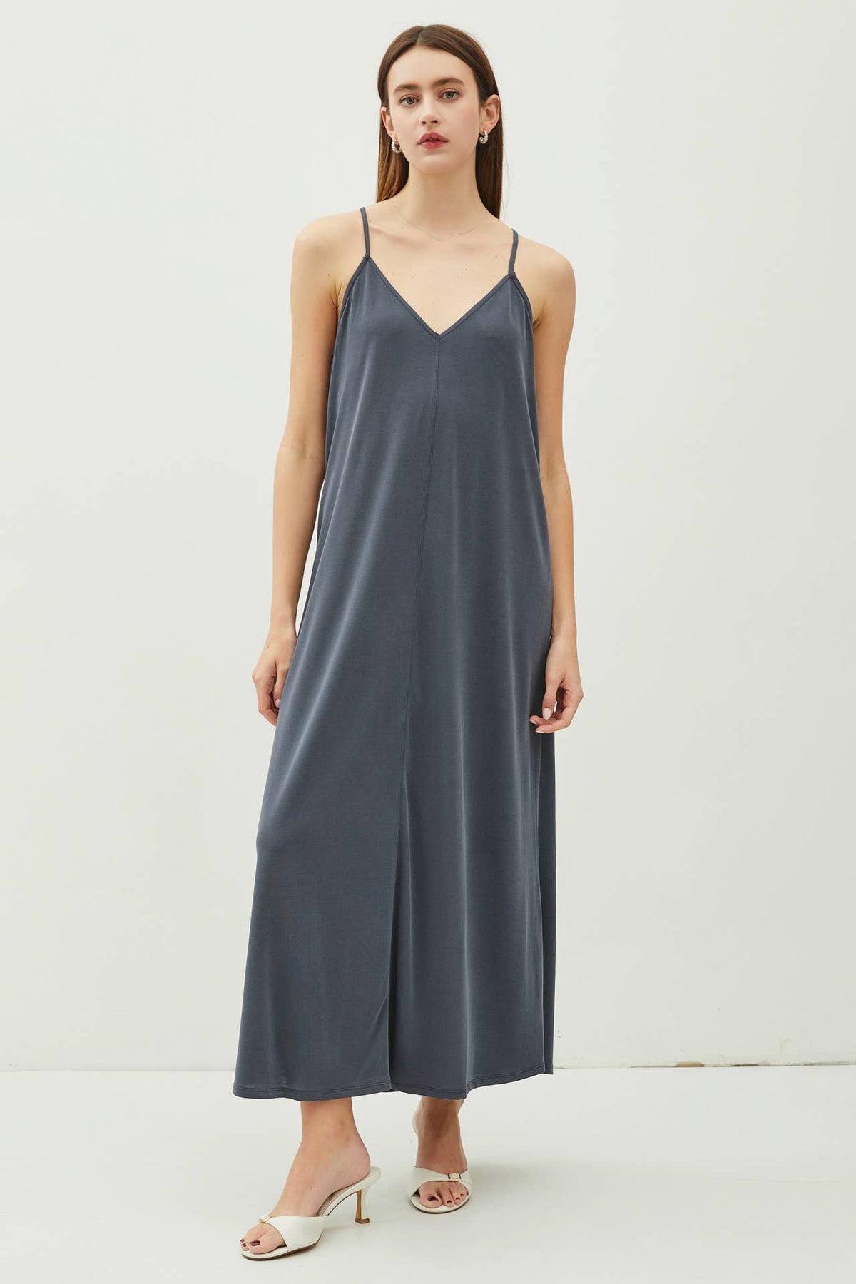 MODAL V-NECK RACERBACK ADJUSTABLE STRAP MAXI DRESS