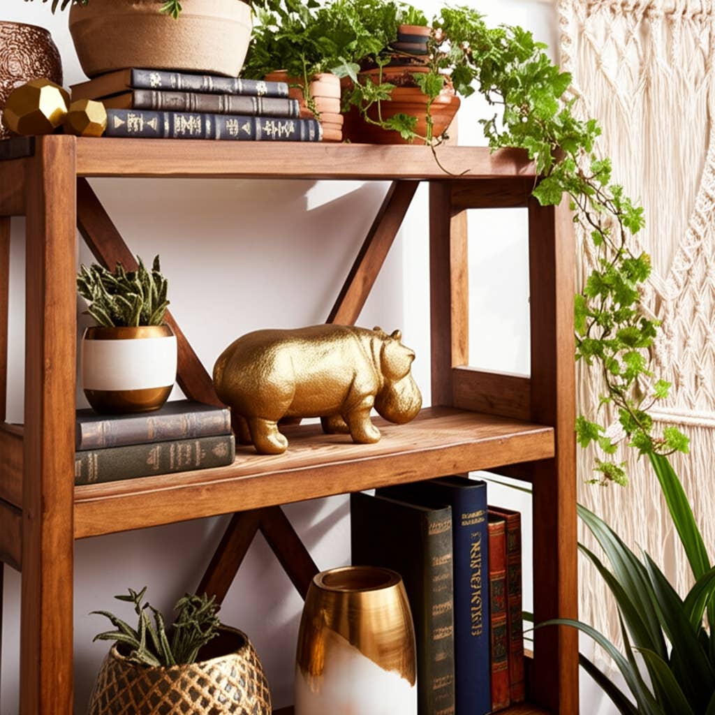 Decorative Figurine - Gold Ceramic Hungry Hippo, 8 in.