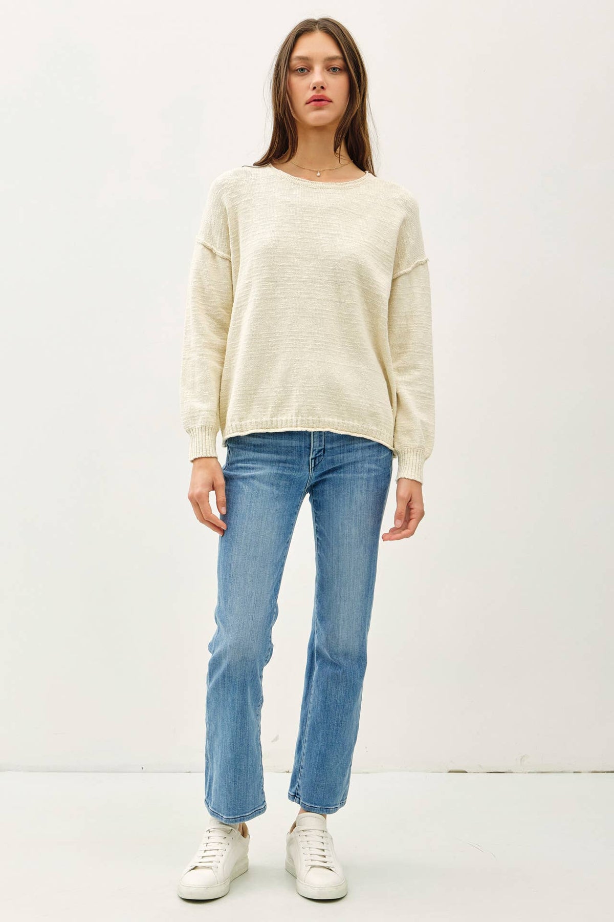 INSIDE OUT DROP SHOULDER PULLOVER SWEATER